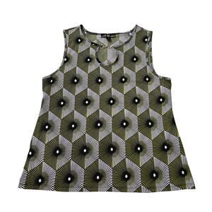 80 Park Womens Size XL Sleeveless Pullover Top Geometric Olive White Black
